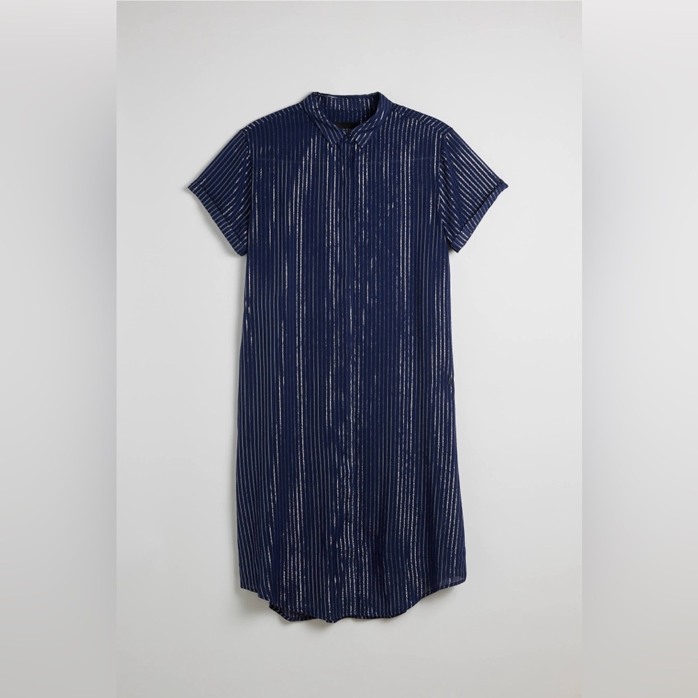 Wildfang Empower Pinstripe midi shirt dress blue silver stripe short sleeve M - Picture 15 of 16